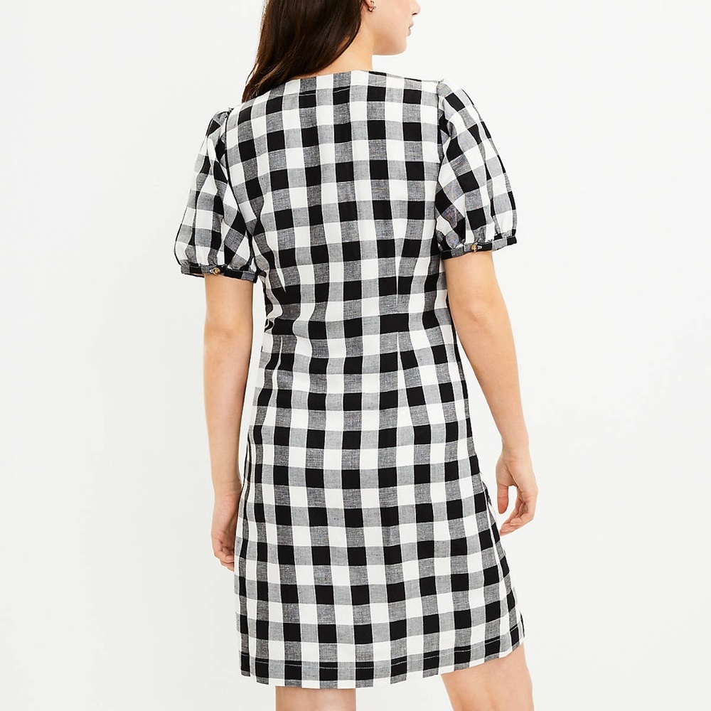 LOFT black and white Gingham Button V-Neck Dress size 8 Petite - Picture 2 of 8